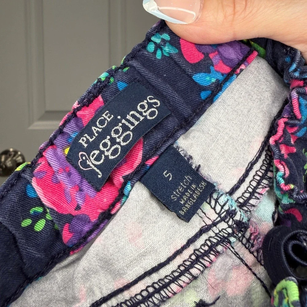 The Childrens Place Girls Floral Jeggings Navy Blue Pink‎ Stretch Pants Size 5